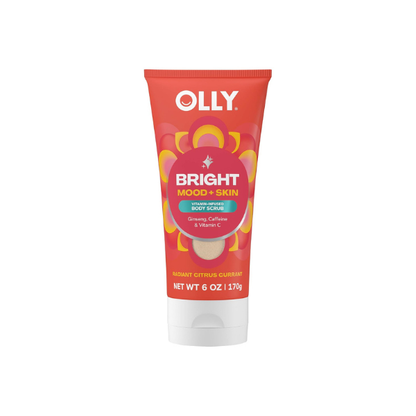 OLLY Bright Body Scrub with Ginseng, Caffeine & Vitamin C– Nourishing Cleanser for Skin Exfoliation, SkinBarrier Repair, Citrus Currant Scent, 6 oz
