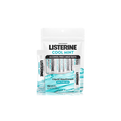 Listerine On-The-Go Cool Mint Alcohol Free Mouthwash Packets, 0.33 fl. oz., 15 Pack