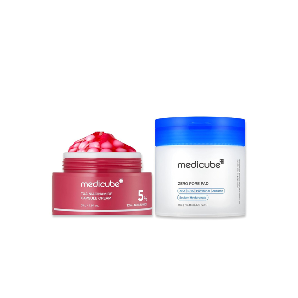 medicube Clear Glass Skin Duo: TXA+Niacinamide Capsule Cream and Zero Pore Pads 2.0 | Smoother and clearer skin with gentle toner pad and moisturizer | Korean skincare