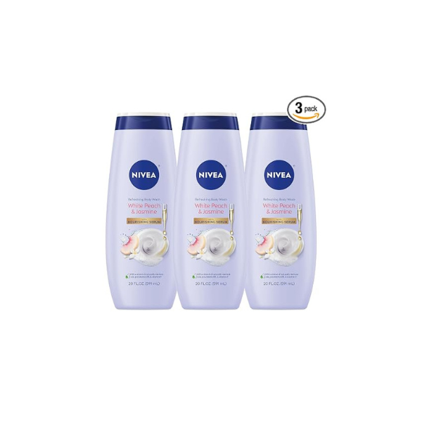 NIVEA Refreshing White Peach and Jasmine Body Wash, Multipack, 3 x 20 FL OZ