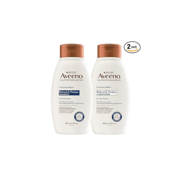 Aveeno Fresh Greens Shampoo and Conditioner Set, Sulfate Free, Clarifying & Volumizing for Thin or Fine Hair, Rosemary Peppermint Cucumber Nourish & Thicken, Color Safe Paraben Free, 12 Fl Oz, 2 Count