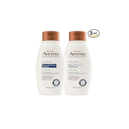 Aveeno Fresh Greens Shampoo and Conditioner Set, Sulfate Free, Clarifying & Volumizing for Thin or Fine Hair, Rosemary Peppermint Cucumber Nourish & Thicken, Color Safe Paraben Free, 12 Fl Oz, 2 Count