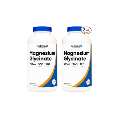 Nutricost Magnesium Glycinate Capsules (360 Capsules, 210 mg Per Serving) - Magnesium Glycinate Supplement for Gentle Absorption (Pack of 2)