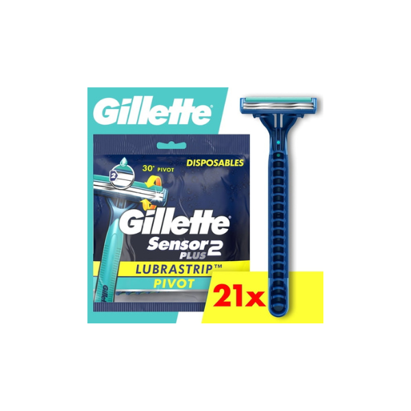 Gillette Sensor2 Plus Pivot Men's Disposable Manual Razor, 21 Razors, Blue