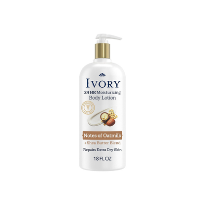Ivory Hand & Body Lotion, 24hr Moisturizing, Repairs Extra Dry Skin, All Day Hydration, Lightweight Formula, Absorbs Instantly, Perfect for Daily Use, Shea Butter Blend, Oatmilk Scent, 18 fl oz