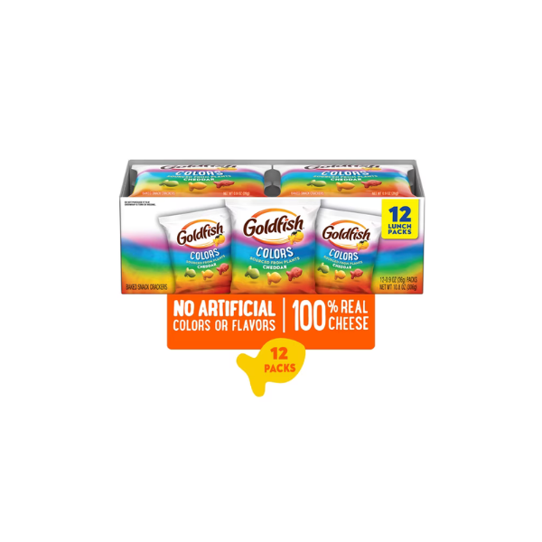 Goldfish Colors Crackers, Snack Pack, 0.9 oz, 12 Count Multi-Pack Tray