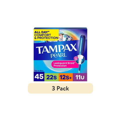 (3 pack) Tampax Pearl Tampons Multipack with LeakGuard Braid, Super/Super Plus/Ultra, 45 Count