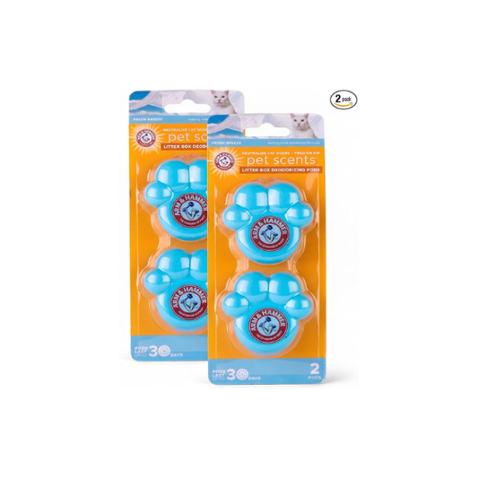 Arm & Hammer Pets Cat Litter Box Deodorizing Pods 2 pods, Fresh Breeze Scent | 2 Cat Litter Box Deodorizer from Arm and Hammer | Combats Cat Odors | 2 Adhesive Devices (Pack of 2)