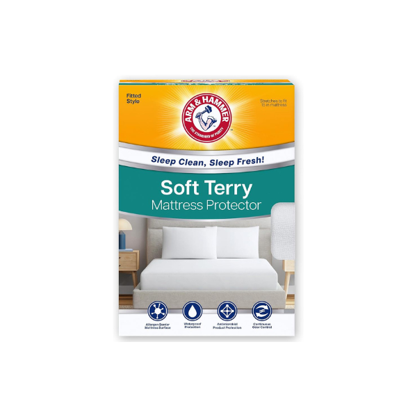 Arm & Hammer Soft Terry Mattress Protector, Waterproof, White, King