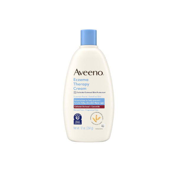 Aveeno Eczema Therapy Daily Moisturizing Body Cream for Sensitive Skin, Soothing Eczema Cream for Dry & Itchy Skin Relief, Colloidal Oatmeal & Ceramide, Steroid- & Fragrance-Free, 12 Oz