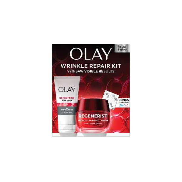 Olay Anti-Aging MSC Duo Pack: Micro-Sculpting Cream with Triple Collagen Peptide + Detoxifying Cleanser + Retinol Cleansing Melts, 12 Count