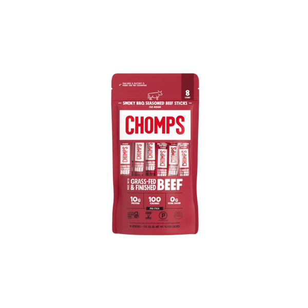 Chomps Grass-Fed And Finished Smoky BBQ Beef Jerky Snack Stick (8 Count)