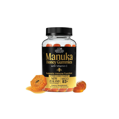 Country Farms Manuka Honey Gummies with Vitamin C – New Zealand Manuka Honey MGO 83+ – Immune Support Supplement, Organic Honey Gummies, Raw Honey Alternative, 60 Count (30 Servings)