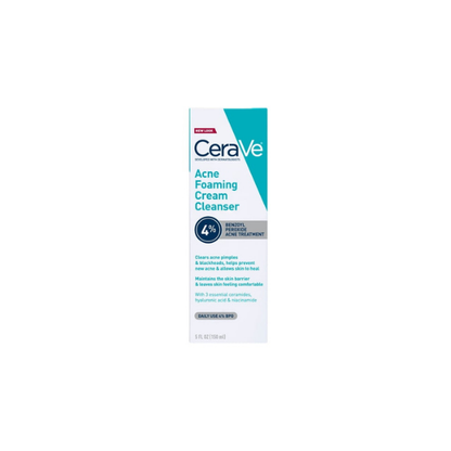 Cerave Acne Foaming Cream Cleanser with 4% Benzoyl Peroxide, Hyaluronic Acid, Niacinamide Cream-to-Foam Formula 5 fl oz