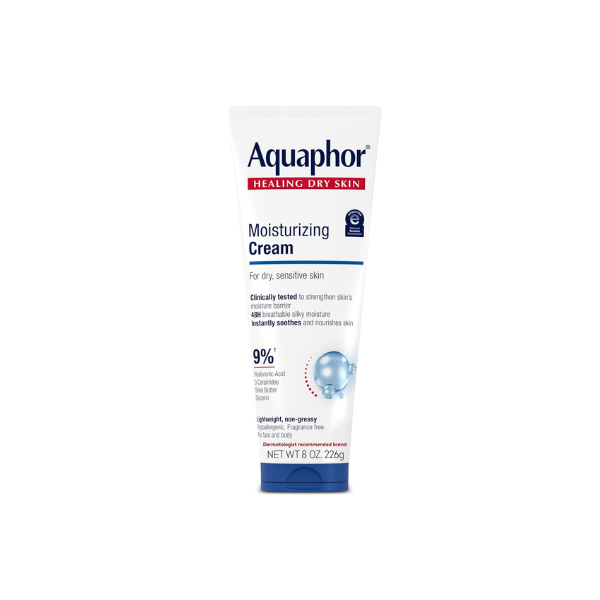 Aquaphor Moisturizing Face and Body Cream with Hyaluronic Acid, 8 OZ