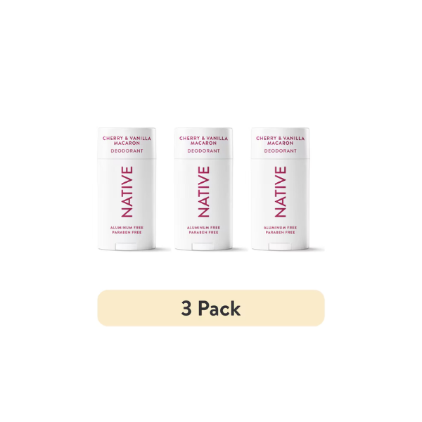 (3 pack) Native Deodorant for Women and Men, Aluminum Free, Cherry & Vanilla Macaron, 2.65 oz