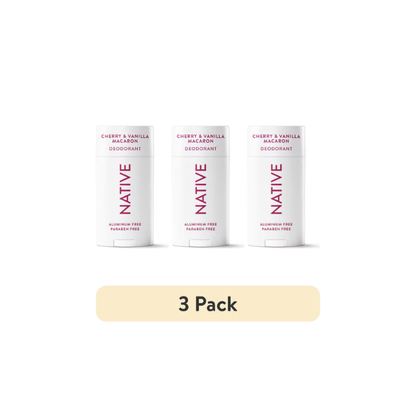 (3 pack) Native Deodorant for Women and Men, Aluminum Free, Cherry & Vanilla Macaron, 2.65 oz