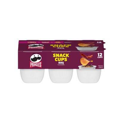 Pringles Potato Crisps Chips, Lunch Snacks, Snack Cups, BBQ, 8.8oz Tray (12 Cups)