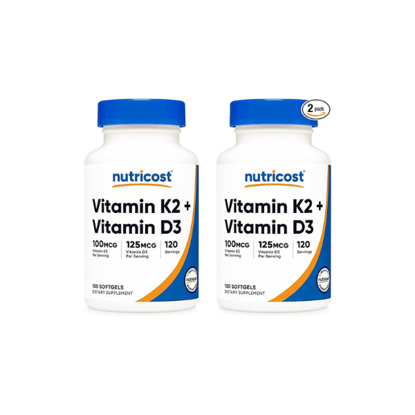 Nutricost Vitamin K2 (MK7) (100mcg) + Vitamin D3 (5000 IU) 120 Softgels - Gluten Free and Non-GMO (Pack of 2)