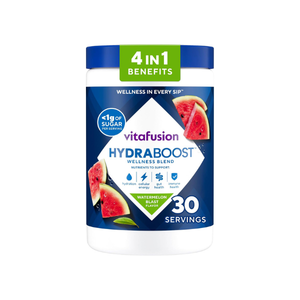 Vitafusion Hydraboost Hydration Drink Mix, Electrolytes Support Daily Hydration, Vitamins Support Cellular Energy & Immune Health, Prebiotic Fiber Supports Gut Health, Watermelon Blast, 30 Servings