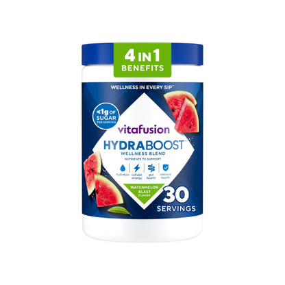 Vitafusion Hydraboost Hydration Drink Mix, Electrolytes Support Daily Hydration, Vitamins Support Cellular Energy & Immune Health, Prebiotic Fiber Supports Gut Health, Watermelon Blast, 30 Servings