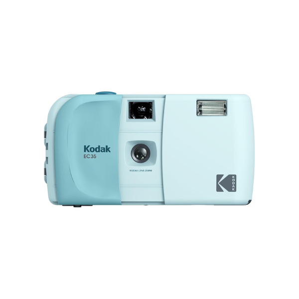 KODAK EC35 35mm Film Camera 35mm, Reusable, Focus-Free, Built-in Flash, Slide Cover, Beginner Friendly (Film & AA Battery are not Included) (Single, Powder Blue)
