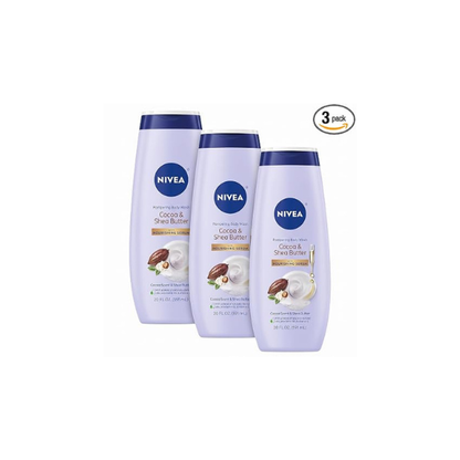 Nivea Pampering Cocoa and Shea Butter Body Wash with Nourishing Serum, Moisturizing Body Wash for Women, Enriched with Provitamin B5 and Vitamin E, 20 Fl Oz Bottle (Pack of 3)
