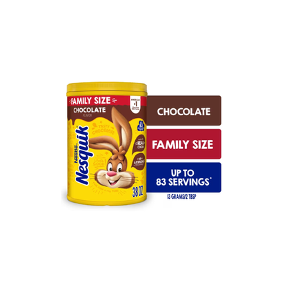 Nestle Nesquik Chocolate Flavor Powder Stir In Drink Mix Canister, 38 oz Canister, 83 Servings
