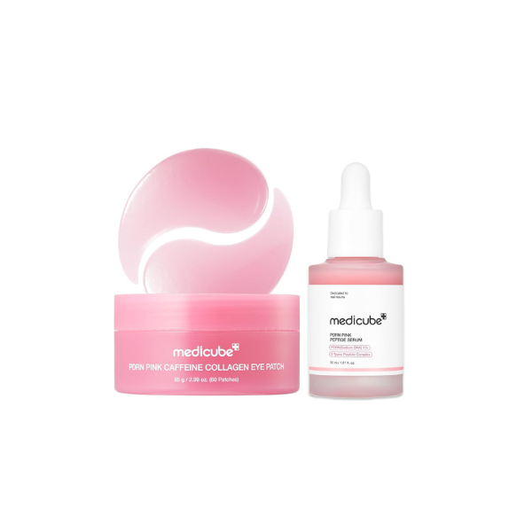 medicube PDRN Glass Glow Facial & Eye Duo: PDRN Caffeine Collagen Eye Patch and Salmon DNA PDRN Serum | For Dark Circles, Puffiness, Firming & Radiance Set | Korean Skincare, GIfts for Women