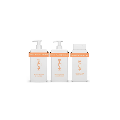 Native Moisturizing Shampoo, Conditioner, & Body Wash Set, Sweet Peach & Nectar, Sulfate & Paraben Free, 16.5 oz