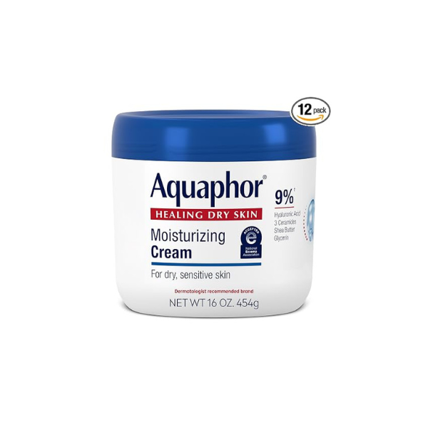 Aquaphor Moisturizing Face and Body Cream with Hyaluronic Acid, 16 Fl Oz (Pack of 12)