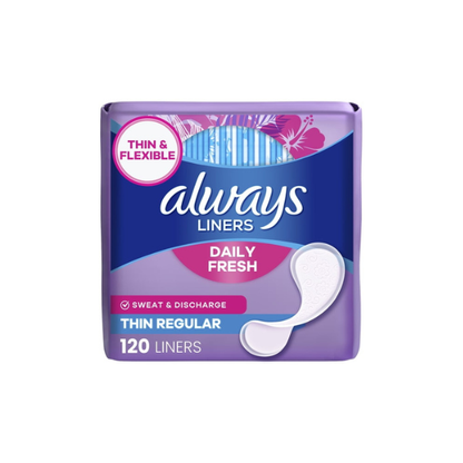 Always Panty Liners, Daily Fresh, Thin Regular Length, Unscented liners, 120 Count
