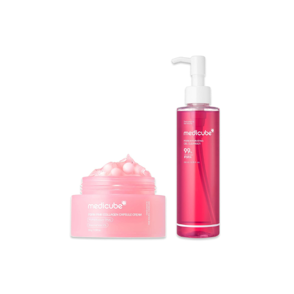medicube PDRN Cleanse & Hydrate Duo: Salmon DNA PDRN Pink Collagen Capsule Cream and PDRN Jelly to Foam Cleanser | Lightweight Gel to Foam Cleanser and Moisturizer For Uneven Skin Tone