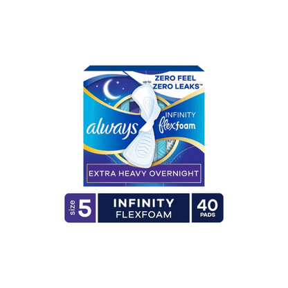 Always Infinity FlexFoam Pads, Size 5, Extra Heavy Overnight, Wings, Unscented, 40 Count