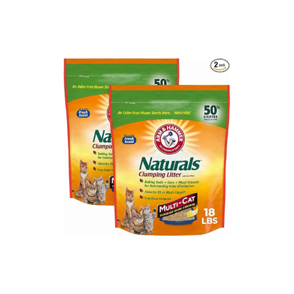 ARM & HAMMER Naturals Clumping Cat, Litter Odor Control, Multi Cat Litter, 18 lb. Bag (Pack of 2)