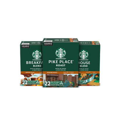 (3 pack) Starbucks K-Cup Coffee Pods, Medium Roast Hot or Iced Coffee, Pike Place Roast, 22 Keurig Pods  9.7 oz
