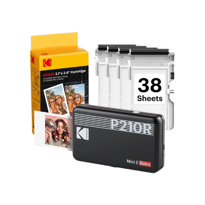 KODAK Mini 2 Retro 2x3 Portable Photo Printer, 4PASS, 38 Sheets, Black
