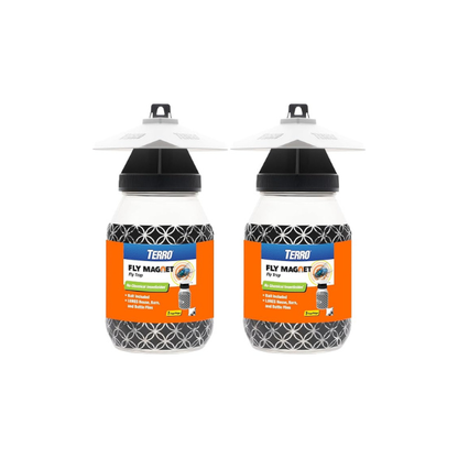 Terro T380 Outdoor Reusable Fly Magnet Fly Trap - Poison Free Trap with Bait (Pack of 2)