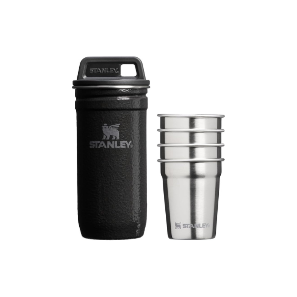 STANLEY Adventure Pre-Party Nesting Shot Glass Set | 4 Shot Glasses in Travel Carrying Case | Insulated Stainless Steel | BPA-Free | Hammertone Black