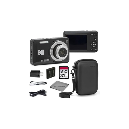 Kodak PIXPRO FZ55 Black 16MP CMOS Sensor Digital Camera 5X Optical Zoom 28mm Wide Angle 1080P Full HD Video 2.7" LCD Vlogging Camera Bundle with Tudak Compatible Case, 32GB SD Card & Microfiber Cloth