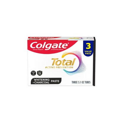 Colgate Total Active Prevention Whitening and Charcoal Toothpaste, Mint, 3 Pack, 5.1 oz