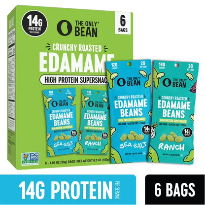 The Only Bean Roasted Edamame Beans Sea Salt & Ranch Variety Pack, 1.05 oz, 6 ct