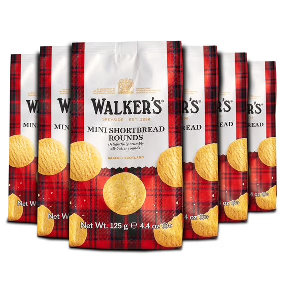Walker’s Shortbread All-Butter Mini Shortbread Rounds Cookies, Kosher, 25 Count (6 Pack)