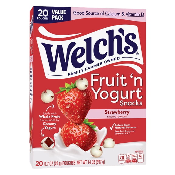 (3 pack) Welch's Fruit 'N Yogurt Strawberry Soft Fruit Snacks, .7 oz, 20 Count