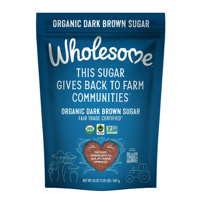 Wholesome Organic Fair Trade Dark Brown Sugar, 20oz Resealable Pouch, Great for Baking & Sweetening