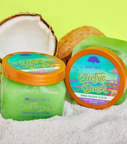 Tree Hut Electric Beach Shea Sugar Scrub, Exfoliating, Hydrating & Moisturizing Body Scrub with Shea Butter & Nourishing Essential Oils, Smooth & Soften Skin, Refreshing Skincare Essential, 18 oz