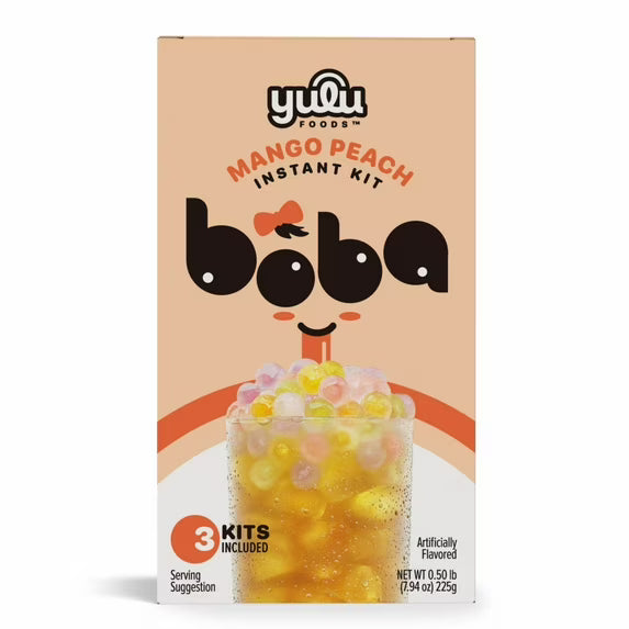Yulu Foods Instant Boba Mango Peach Tea, Bubble Tea Kit, 3 Drinks