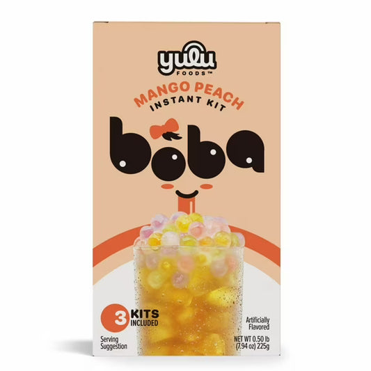 Yulu Foods Instant Boba Mango Peach Tea, Bubble Tea Kit, 3 Drinks