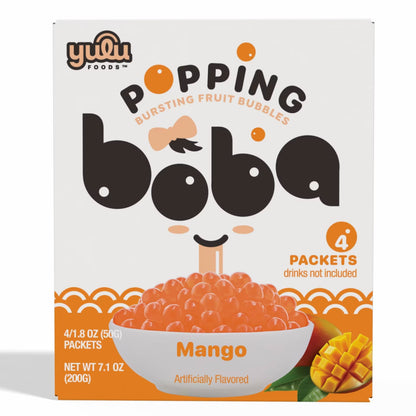 Yulu Foods - Popping Boba Pearls - Mango 4 Pack - Net Wt 7.1 oz. (200g)