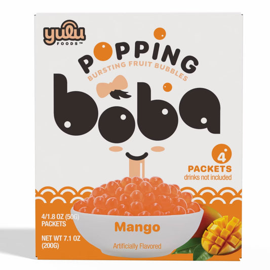 Yulu Foods - Popping Boba Pearls - Mango 4 Pack - Net Wt 7.1 oz. (200g)